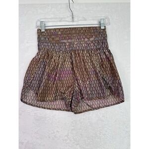 FP Movement Free People The Way Home Shorts Brown Pink S High Rise Smocked